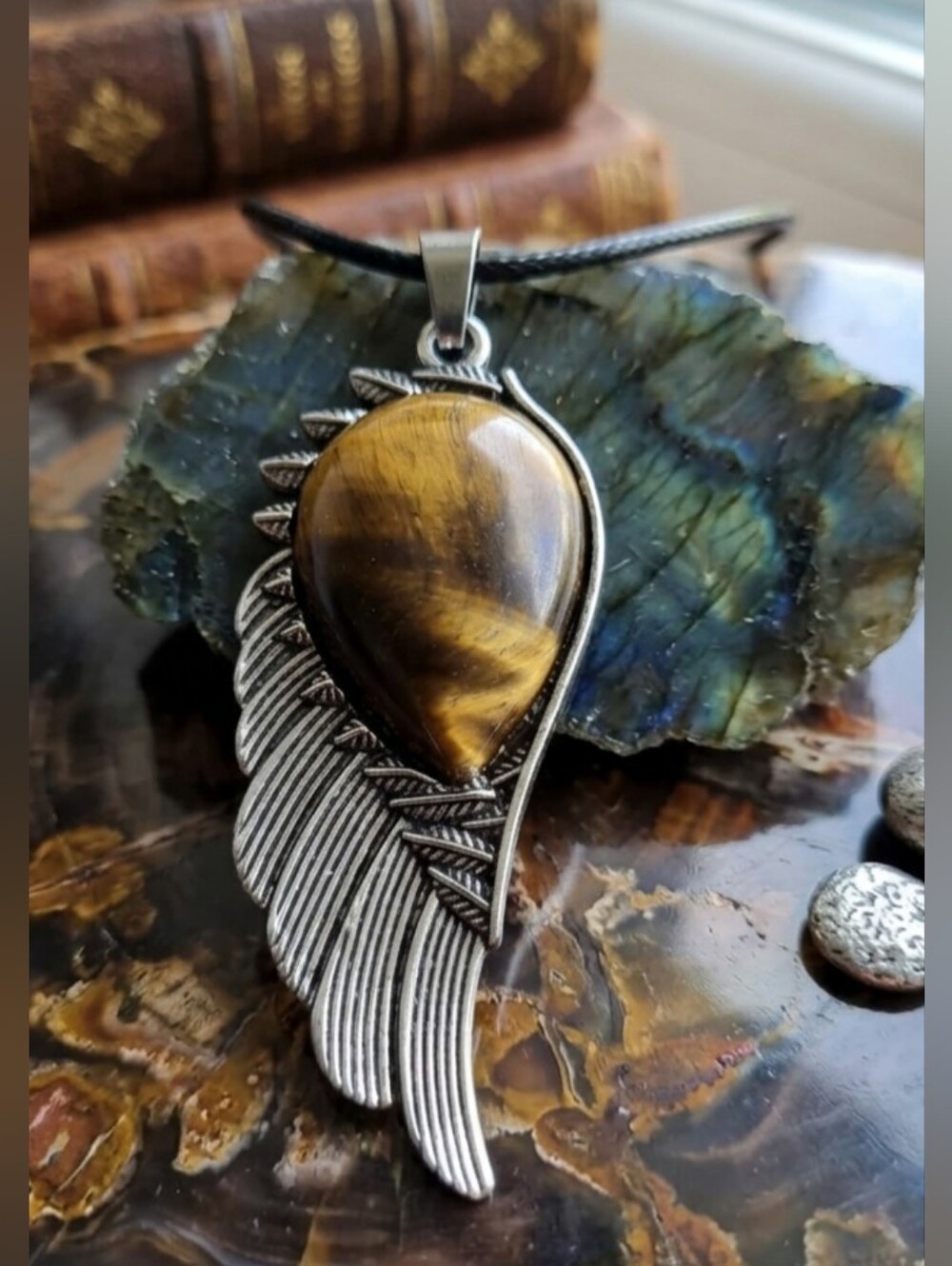 Tiger’s Eye Wing Pendant Necklace
